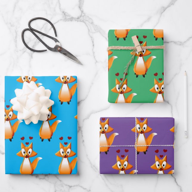 Niedlicher Cartoon Fox Tier Geschenkpapier Set (Vorderseite)