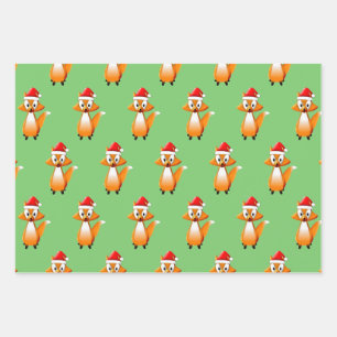 Niedlicher Cartoon Fox-Tier mit Santas-Hat-Keramik Geschenkpapier Set