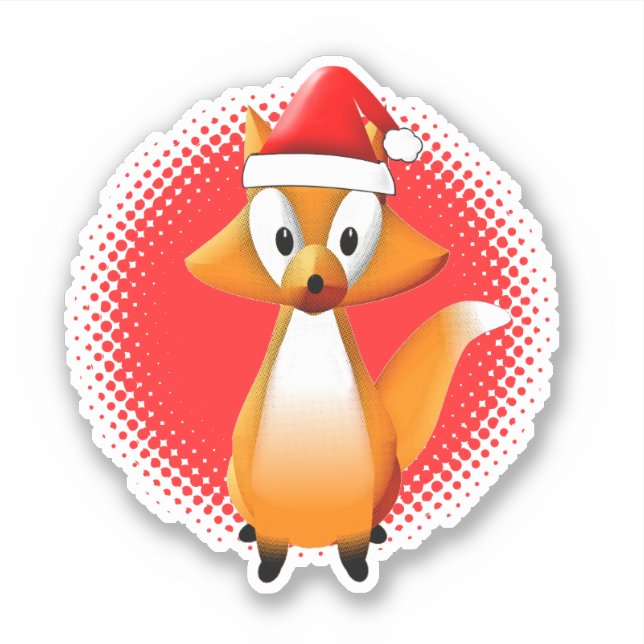 Niedlicher Cartoon Fox Tier mit Santas Hat Red Aufkleber (Vorderseite)