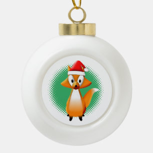 Niedlicher Cartoon Fox-Tier mit Santas-Hut Keramik Kugel-Ornament