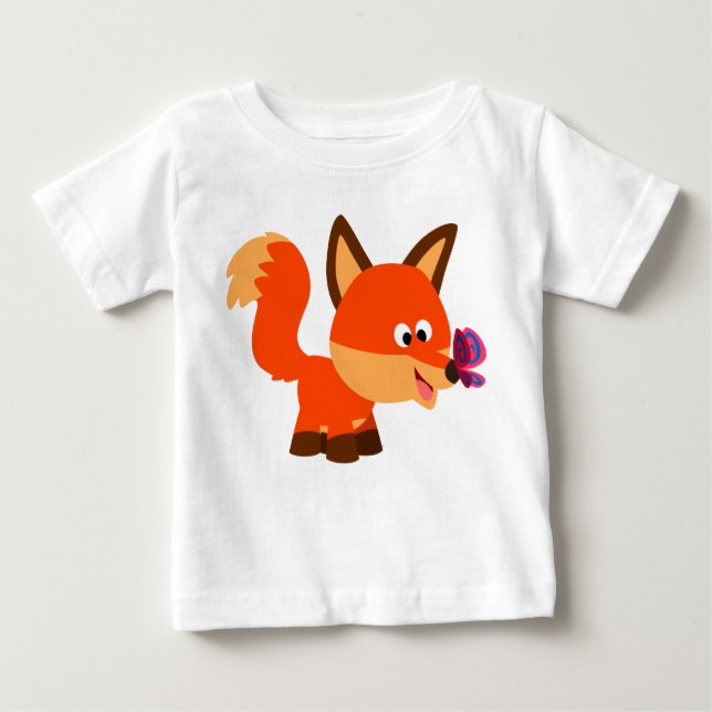 Niedlicher Cartoon Fox und Butterfly Baby T - Shir Baby T-shirt (Vorderseite)