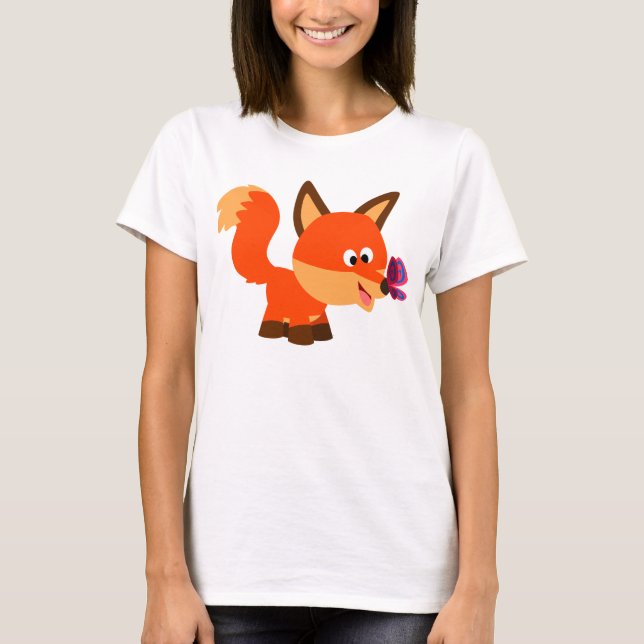 Niedlicher Cartoon Fox und Schmetterling T - Shirt (Vorderseite)