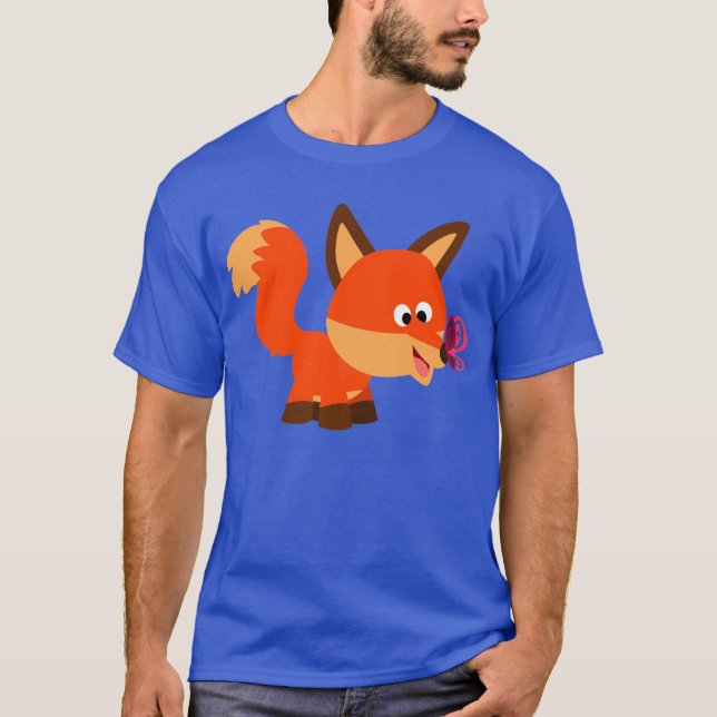 Niedlicher Cartoon Fox und Schmetterling T - Shirt (Vorderseite)