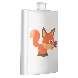 Niedlicher Cartoon-Fox- und Schmetterlingsflasche Flachmann