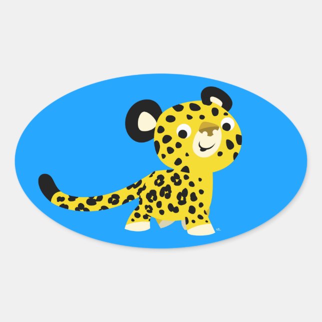 Niedlicher Cartoon Friendly Leopard Oval Sticker (Vorderseite)