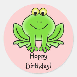 Niedlicher Cartoon Frog Hoppy Geburtstag Funny Gru Runder Aufkleber