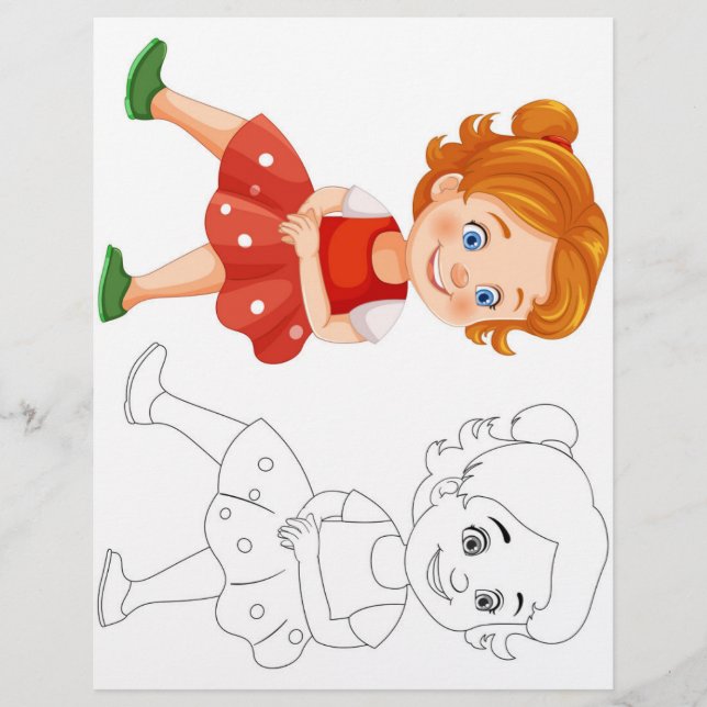 Niedlicher Cartoon fröhliche Mädchenfarbseite Flyer (Vorne)