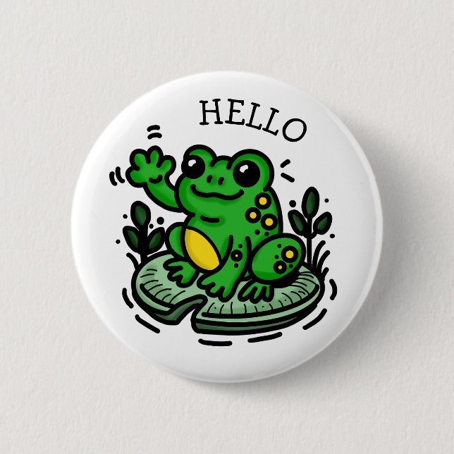 Niedlicher Cartoon Frosch auf Lily Pad Sprichwort  Button (Vorderseite)