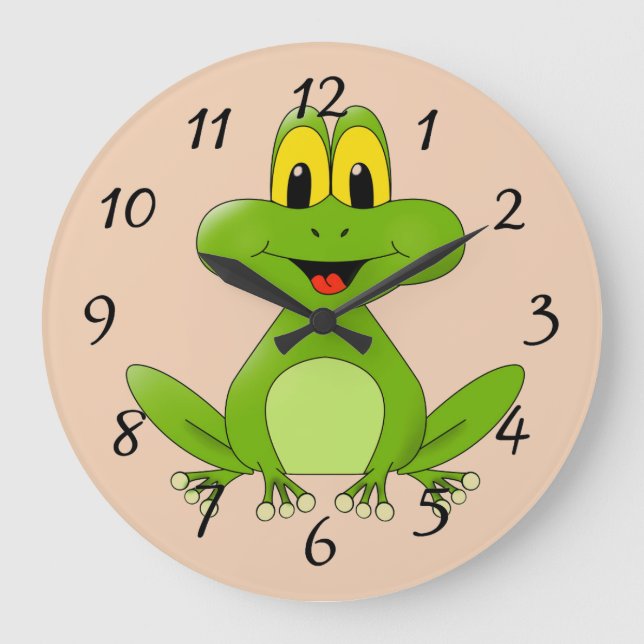 Niedlicher Cartoon Frosch Große Wanduhr (Vorderseite)