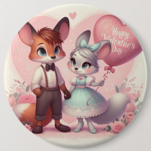Niedlicher Cartoon Füchse Valentinstag Button