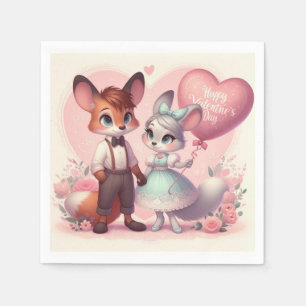 Niedlicher Cartoon Füchse Valentinstag Serviette