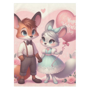 Niedlicher Cartoon Füchse Valentinstag Tischdecke