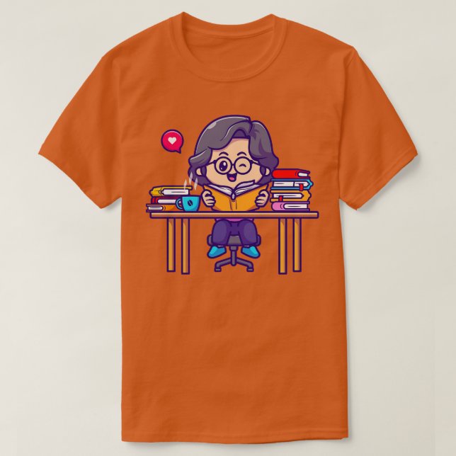 Niedlicher Cartoon für Girl Reading T-Shirt (Design vorne)