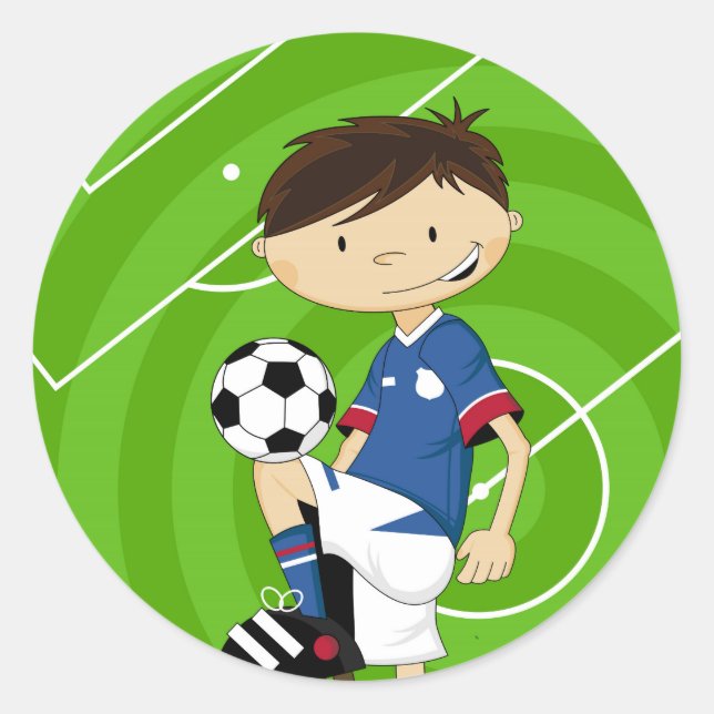 Niedlicher Cartoon Fußball-Boy Runder Aufkleber (Vorderseite)