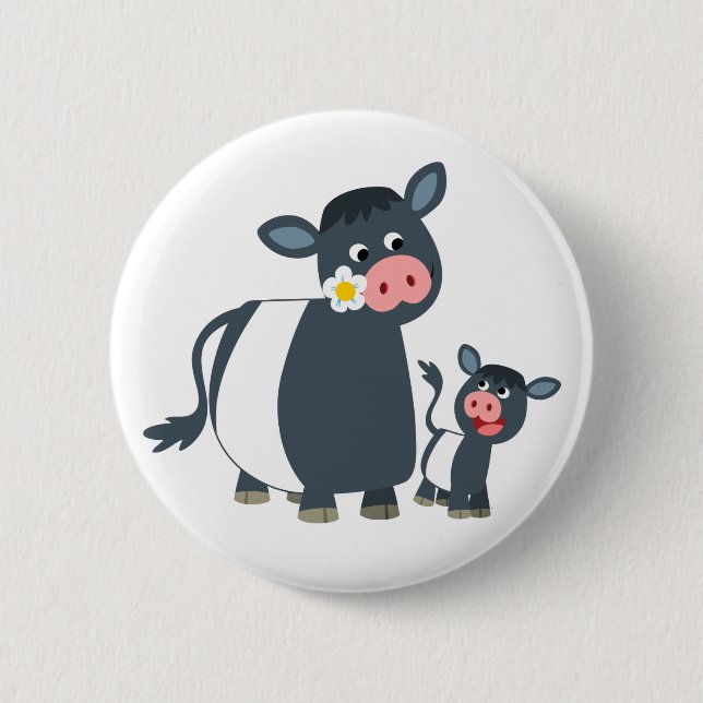 Niedlicher Cartoon Galloway Kuh und Kalb Button (Vorderseite)