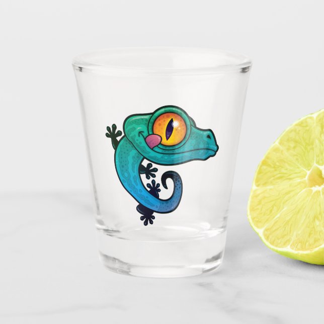 Niedlicher Cartoon Gecko Schnapsglas (Vorderseite)