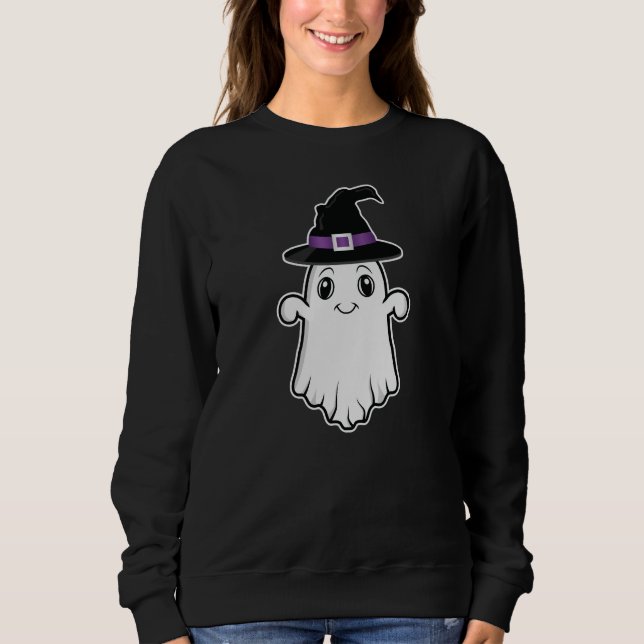 Niedlicher Cartoon Geist mit Hexenhutenhut Hallowe Sweatshirt (Vorderseite)