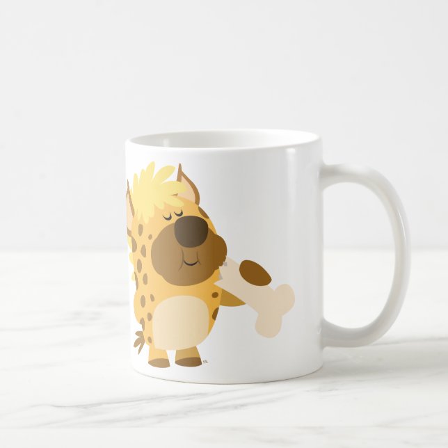 Niedlicher Cartoon Gepunktet Hyena bricht Knochen- Kaffeetasse (Rechts)