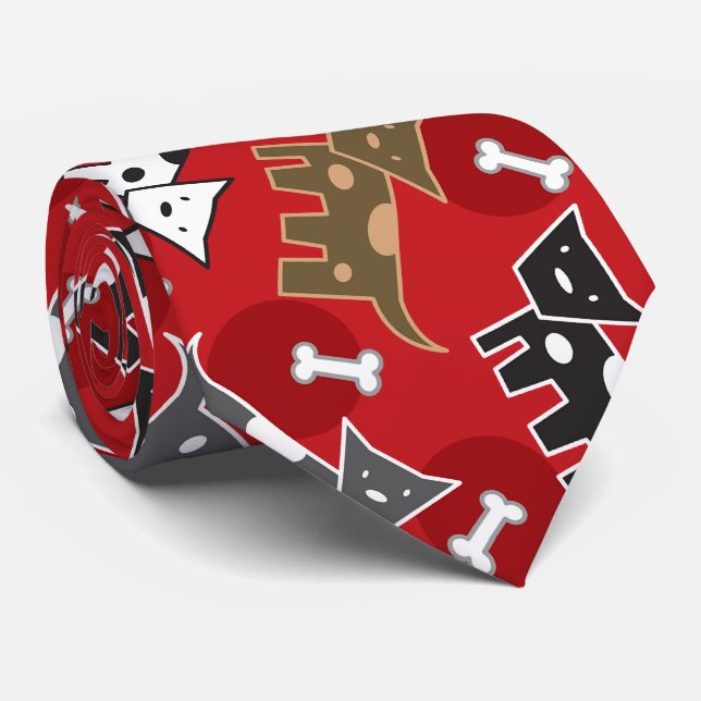 Niedlicher Cartoon Gepunktete Doggies & Bones Spaß Krawatte (Gerollt)