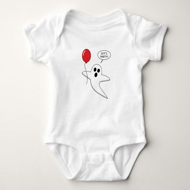 Niedlicher Cartoon Ghost mit Red Balloon Baby Strampler (Vorderseite)