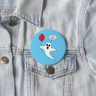 Niedlicher Cartoon Ghost mit Red Balloon Button