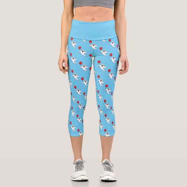 Niedlicher Cartoon Ghost mit Red Balloon Pattern Capri Leggings (Vorderseite)