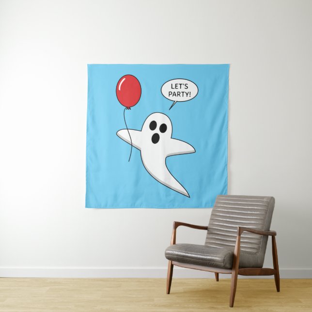 Niedlicher Cartoon Ghost mit Red Balloon Wandteppich (Beispiel)