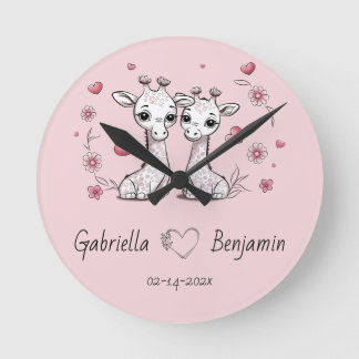 Niedlicher Cartoon Giraffe Liebhaber Herzlich Will Runde Wanduhr