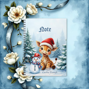 Niedlicher Cartoon Giraffe mit Weihnachtsmannmütze Notizblock