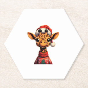 Niedlicher Cartoon Giraffe mit Weihnachtsmannmütze Untersetzer