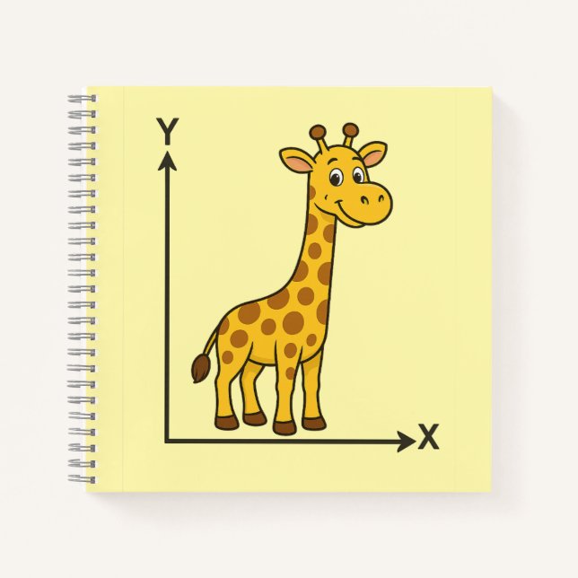 Niedlicher Cartoon Giraffe über Mathe X-Y-Achse Notizbuch (Vorderseite)