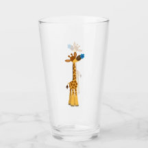 Niedlicher Cartoon Giraffe und Blauer Blume Glass