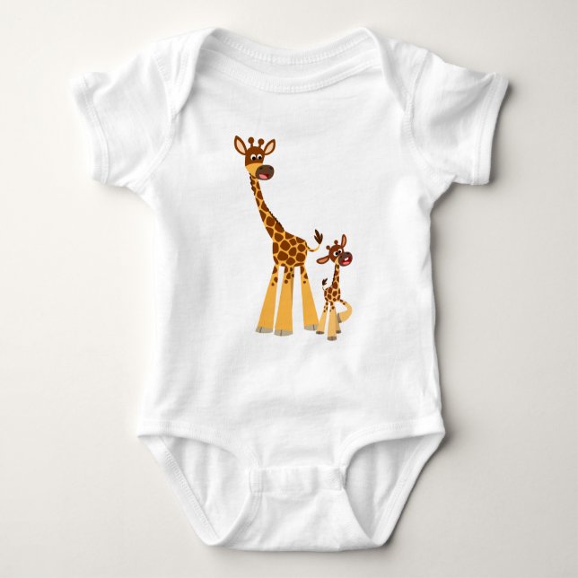 Niedlicher Cartoon Giraffe und Calf Baby Baby Strampler (Vorderseite)
