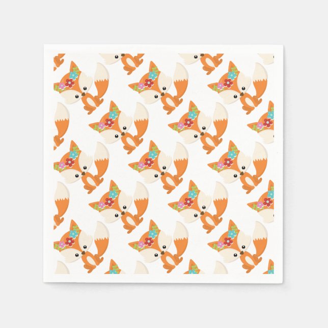 Niedlicher Cartoon Girl Fox Pup mit Blume Serviette (Vorderseite)
