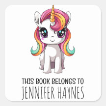 Niedlicher Cartoon Girls Rainbow Unicorn Book Labe