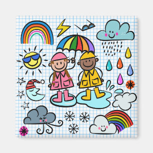 Niedlicher Cartoon Glückliche Kinder Wetterdoodle Magnet