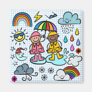 Niedlicher Cartoon Glückliche Kinder Wetterdoodles Magnet