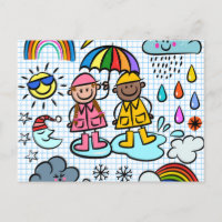 Niedlicher Cartoon Glückliche Kinder Wetterdoodles