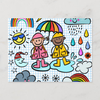 Niedlicher Cartoon Glückliche Kinder Wetterdoodles Postkarte