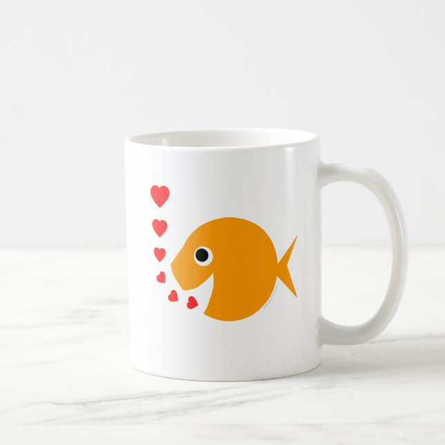 Niedlicher Cartoon Goldfish Glück in der Liebe Blo Kaffeetasse (Rechts)