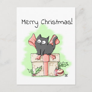 Niedlicher Cartoon Gray Kitten Frohe Weihnachten Postkarte