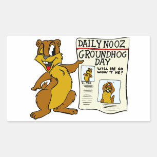 Niedlicher Cartoon Groundhog w/Groundhog Day Newpa Rechteckiger Aufkleber