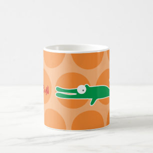 Niedlicher Cartoon Grüner Alligator & Dots Spaß Ki Kaffeetasse
