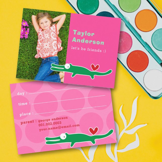 Niedlicher Cartoon Grüner Alligator Foto Kinderspi Telefonnummerkarte (Von Creator hochgeladen)