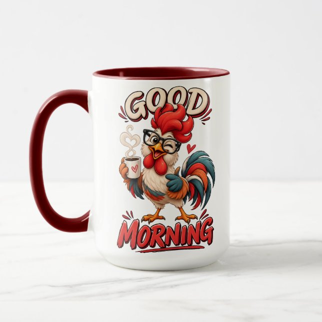 Niedlicher Cartoon-Hahn mit Tasse | (Links)