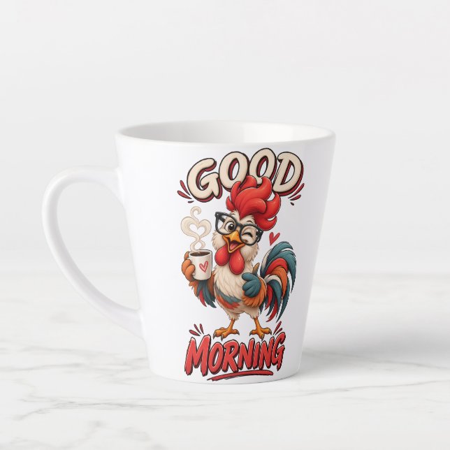 Niedlicher Cartoon-Hahn mit Tasse | (Links)