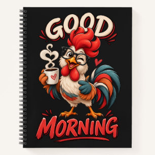Niedlicher Cartoon-Hahn mit Tasse Notizbuch