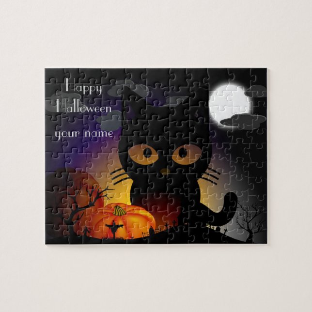 Niedlicher Cartoon Halloween Black Cat Jigsaw Puzz Puzzle (Horizontal)