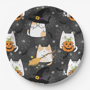 Niedlicher Cartoon Halloween Cat Pappteller