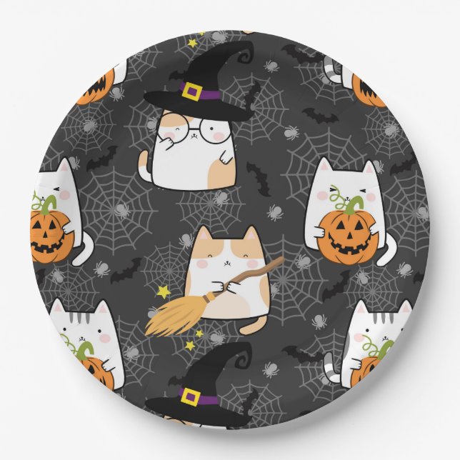 Niedlicher Cartoon Halloween Cat Pappteller (Vorderseite)